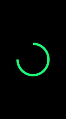 Siyah dikey ekran üzerinde yeşil dairesel yükleme hattı olan on yeşil neon ışığın geri sayım animasyonu