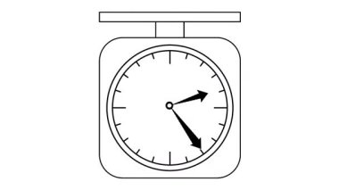 Beyaz ekranda dönen kadranlı çizgi sanatı ölçekli animasyon. Nesne ağırlığı veya teknolojisi hakkında tasarım elemanları veya çizimler için siyah çizgiler ve çevir