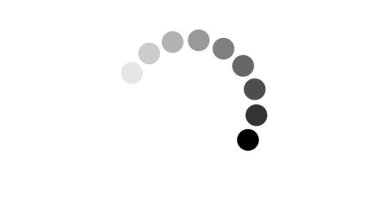 Teknoloji hakkında internet veya tasarım unsurları için beyaz ekranda dönen siyah dairesel yükleme animasyonu