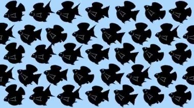 Balık ya da hayvan temalı arka plan için mavi ekranda sallanan bir balık siluetinin kusursuz döngüsü