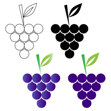 Çizgi sanat tarzı, kalın stil, renk sanatı tarzı ve meyve ve sağlıklı yiyecekler hakkında tasarım unsurları için parlak renk tarzına sahip üzüm meyve ikonu vektörü