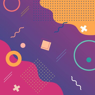 Memphis tarzı arka plan, yaratıcı renkli kapak veya modaya uygun minimum geometrik tarzda poster, arka plan, kurumsal kimlik, markalaşma, sosyal medya reklamcılığı, tanıtım için. Dinamik şekilli modern şablon