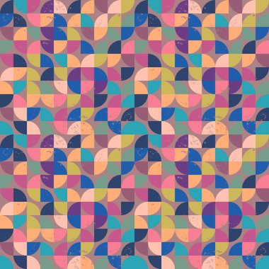 Bauhaus tarzı şablon, kusursuz desen, vektör soyut daireler, poster, soyutlama, illüstrasyon, çember, arkaplan, geometri, minimal, tekstil, basit, retro, vintage, banner, Bauhaus