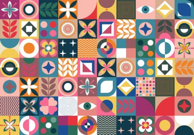 Bauhaus, geometrik şekillerin ve grafik elementlerin kullanımı, web pankartı için soyut şablon tasarımı, markalaşma, iş, duvar kağıdı, illüstrasyon, vektör