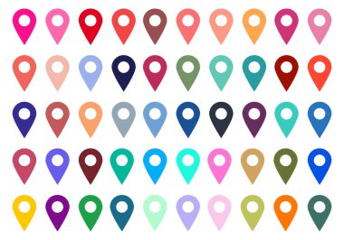 Harita konum işareti, farklı renkler, GPS navigasyonu, işaretleyici, işaretleyici, navigasyon, konum, arama, GPS, konum, coğrafi, illüstrasyon, vektör