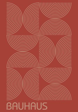 Bauhaus, 20 'li yılların retro geometrik posteri, ilkel şekillerin elementleriyle vektör şablonu, modern hipster tarzı, sanat eseri, posterler, iç mekan, postmodern vektör soyut dinamik semboller, poster tasarımı, yüksek teknoloji baskısı, illüstrasyon, vektör.