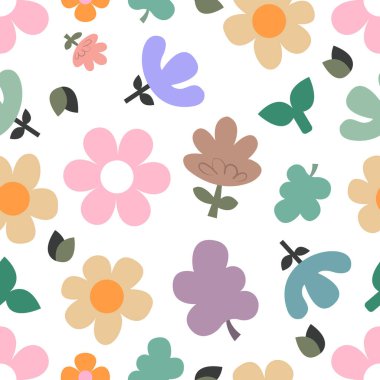 Çiçekler, Boho stili, pürüzsüz desen, çeşitli çiçeklerle minimal karalama tarzı arka plan, el çizimi çiçekler, baskı, ambalaj kağıdı, bebek duvar kağıdı, kumaş.