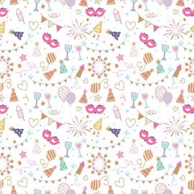 Tatil, doğum günü, yeni yıl, kusursuz şablon, balon, konfeti, maske, olay, parti, duvar kağıdı, kutlama, havai fişekler, davetiye, lüks, poster kağıtları şampanya ve