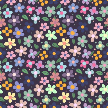 Çiçekler, parlak çiçekler, yapraklar, yatak renkleri, pürüzsüz desen, koyu arkaplan, doğa, yaz, çiçek deseni, güzellik, şirinlik, dekorasyon, çiçek desenli kağıt kapak kumaş kapağı.