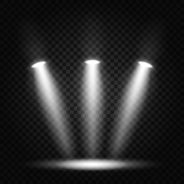 Işık, aydınlatma, ışık kaynakları, konser ışıkları, üç spot ışığı, sahne ışıkları, ışık efektleri, parlama, tiyatro, ışık, beyaz, aydınlatma lambası disko ışıkları parlama gece kulübü illüstrasyon vektörü