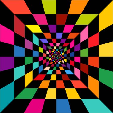 Perspektif, geometrik sanat, disko tarzı, klasik hippi tarzı, renkli spektrum sanatı, parlak renkler, 1970, 1980