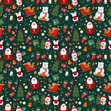 Noel, Noel, Noel, Noel Baba, Kardan Adam, Penguen, Noel ağacı, kusursuz desen, Noel süslemeleri, Melek, Hediye, kar taneleri, Noel çanı desenli kağıt kaplama kumaşı.