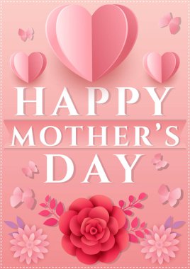 Mektuplu, yürekli, kelebekli, çiçekli, narin pembe gradyalı, anne için aşk sembollü, sosyal medya mesajı, poster, harf, aşk, dekorasyon, tatil