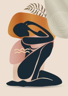 Boho, soyut Akdeniz kadını, soyut kadın vücudu, kadın figürü, yaratıcı modern soyut minimalist desen, güzellik, moda, boho duvarı için minimalist tasarım, baskı, kart, kapak, resim