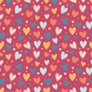 Kalp, renkli kalpler, bayram, aşk, doğum günü, düğün, kusursuz desen, baskı, kartlar, pankartlar, duvar kağıdı kumaş kağıt ambalaj kağıdı web tasarım çizim vektörü