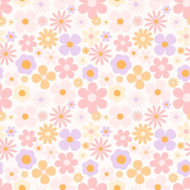 Çiçekler, bahar, yumuşak pastel renkte yabani çiçekler, pürüzsüz desen, bahar, yaz, baskı, ambalaj kağıdı, kumaş, tekstil, afiş, web tasarım poster kapağı illüstrasyon vektörü