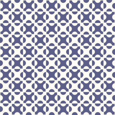 Alternatif kareler ve yarım daireler kullanarak, ritmik ve uyumlu bir kompozisyon oluşturan, grafik tarzda yapılmış, modern, pürüzsüz bir kalıp. Çivit mavisi ve beyaz tonlarındaki renk paleti desen sertliği ve çok yönlülüğü verir. Bu ideal.