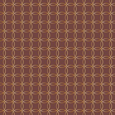 Zengin kahverengi ve altın tonlarda kusursuz geometrik süsler. Görsel olarak, kesişen çizgilerin yumuşak ve simetrik bir ritim oluşturduğu örgü ya da şık bir kafese benziyor. Bu desen tekstil, ambalaj, duvar kağıdı, kırtasiye ve hediye için mükemmeldir.