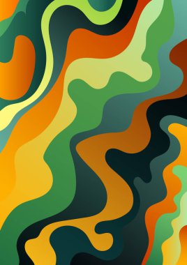 Pürüzsüz dalgalı şekillere sahip parlak, soyut bir arka plan, turuncu-yeşil renk paletinde yapılmış. Şık kompozisyon, arka planlar, ambalajlar, posterler, duvar kağıtları, kapaklar, web siteleri veya tekstil için uygundur. Organik tarzda modern dijital sanat.