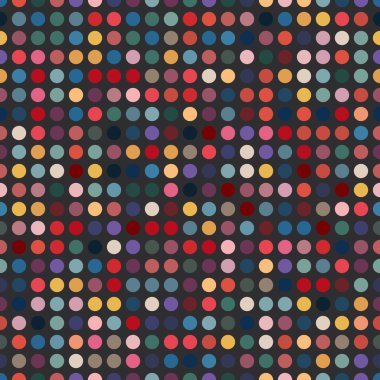 Lekesiz polka desenli, koyu arkaplanda çok renkli daireler var. Parlak geçmişe dönük tasarım tekstil baskıları, ambalaj kağıdı, duvar kağıtları, arka planlar, ambalaj ve dekoratif projeler için mükemmeldir..