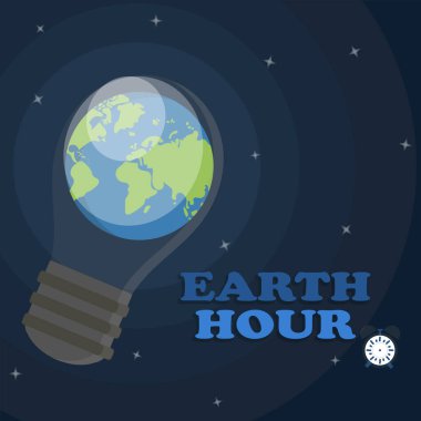 Earth hour flat vector design illustration with the earth on the lightbulb