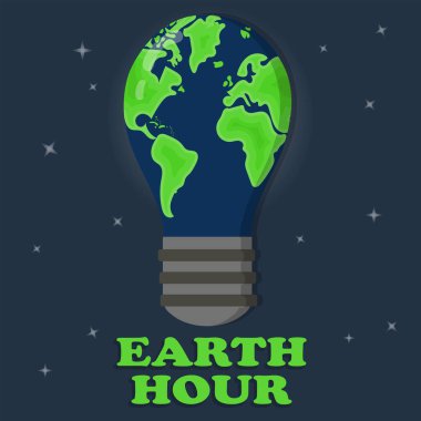 Earth hour poster campaign flat vector design illustration with a globe on the bulb