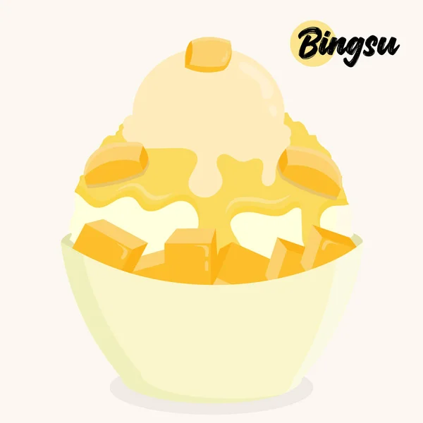 Isolated Mango Bingsu Shaved Ice Fresh Mango Slices Syrup Ice — Stock Vector