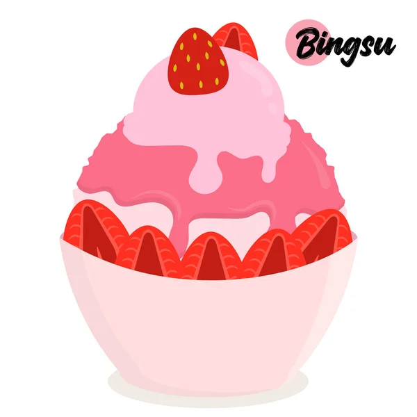 Isolated Strawberry Bingsu Shaved Ice Fresh Strawberries Syrup Ice Cream — Stock Vector