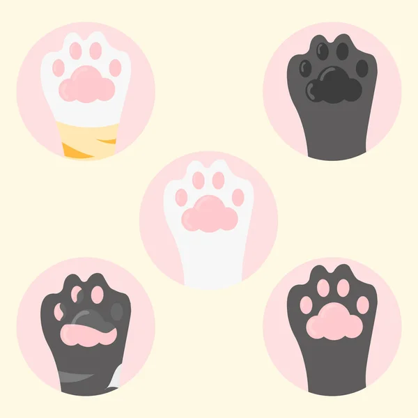 Multicolor Cat Paws Toe Beans Isolated Set Elements Flat Design — Stock Vector
