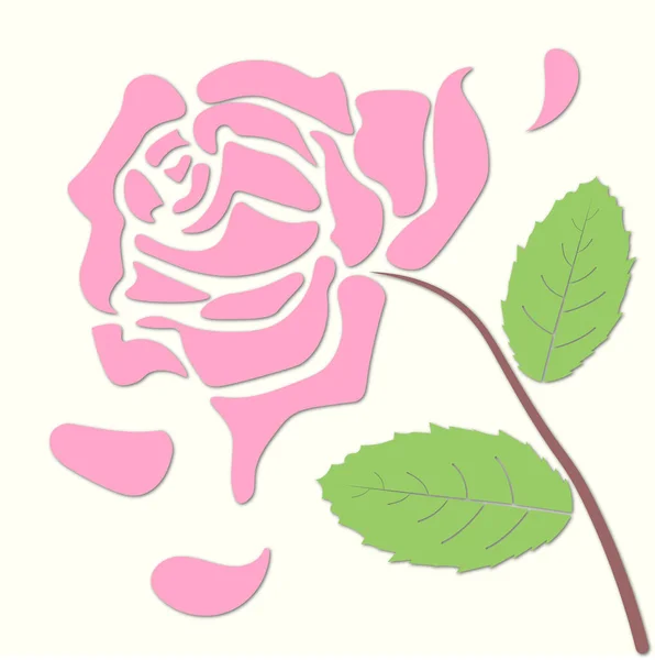 Κοπή Ροζ Τριαντάφυλλου Χαρτί Για Διακόσμηση Ανοιξιάτικου Στολισμού Κάρτας — Διανυσματικό Αρχείο