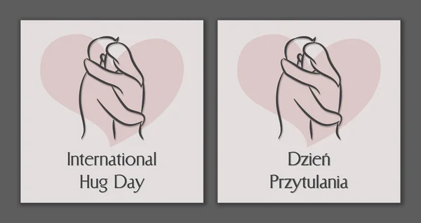 Uluslararası kucaklaşma günü. Sarılma günü. Kucaklaşan çift taslağı. Lehçe ve İngilizce.
