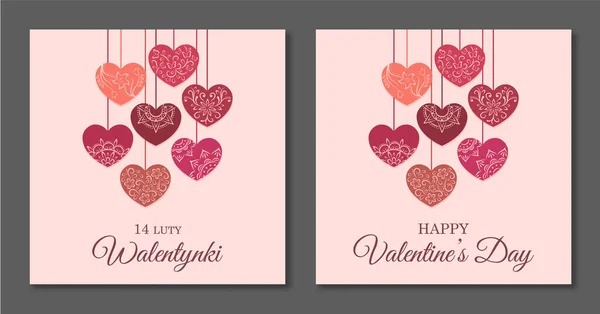 Valentine's Day. Decorative hearts. Polish and english.