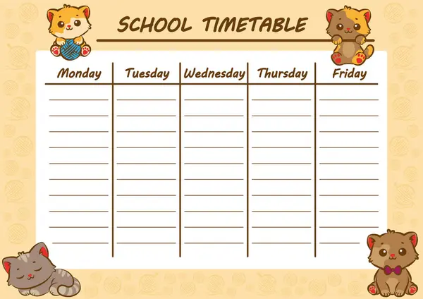 Şirin çizgi film kedileriyle dolu okul çizelgesi.