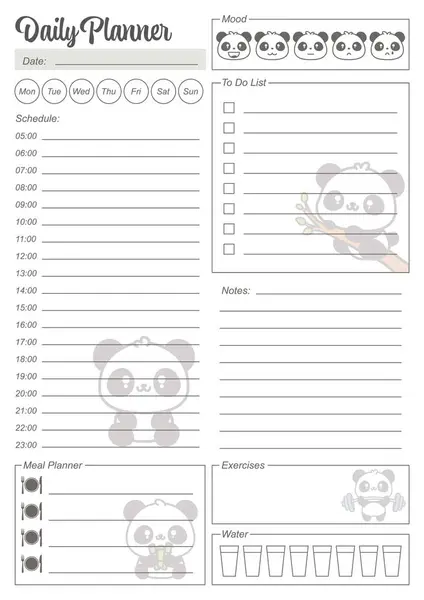 Şirin panda günlük planlayıcı şablonu