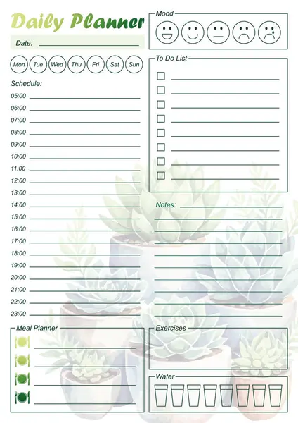 Tatlı sulu günlük planlama şablonu.
