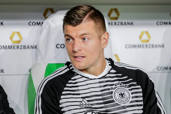 stock image Wolfsburg, Germany, March 20, 2019: portrait of footballer Toni Kroos sitting on the bench during the international soccer game Germany vs Serbia