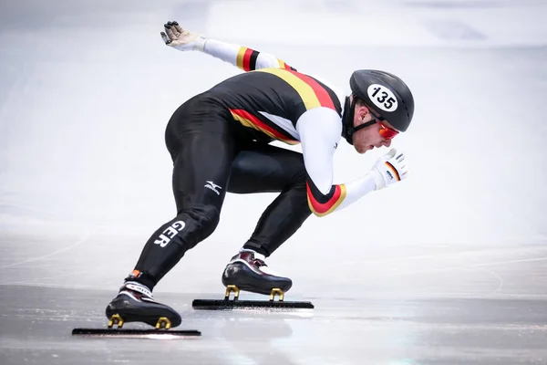 Δρέσδη Γερμανία Φεβρουαρίου 2019 Διαγωνίζεται German Speed Skater Στο Παγκόσμιο — Φωτογραφία Αρχείου