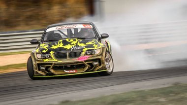 Oschersleben, Germany, August 30, 2019:Clemens Kauderer driving his BMW E92 during the Drift Kings International Series at 4th Asia Arena. clipart