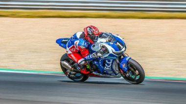 Oschersleben, Germany, June 09, 2019:Honda CBR 1000 RR by F.C.C. TSR Honda France compete to FIM Endurance World Championship at Motorsport Arena in Oschersleben clipart