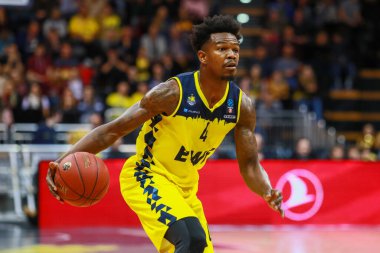 Oldenburg, Almanya, 20 Kasım 2019: Kleine EWE Arena 'da oynanan EWE Baskets Oldenburg - Aquila Basket Trento maçı sırasında Gerry Blake' in eylemi devam ediyor.