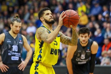 Oldenburg, Germany, November 20, 2019:basketball player Tyler Larson during the match EWE Baskets Oldenburg vs Aquila Basket Trento at the Kleine EWE Arena. clipart