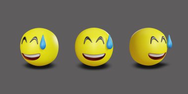 Emoji sarı yüzü ve kesme yolu ile yüz ifadesi. 3d oluşturma