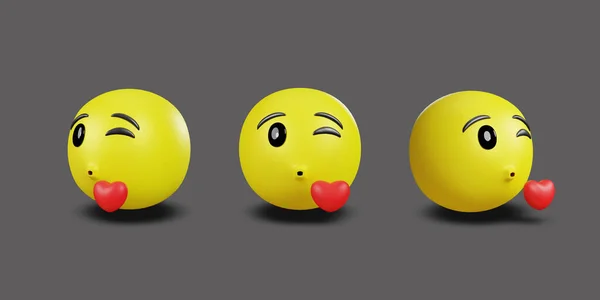 クリッピングパスで黄色の顔と感情表情を絵文字 3Dレンダリング — ストック写真