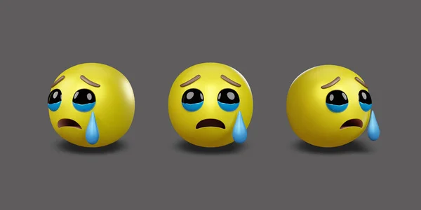Emoji黄脸和情感面部表情与剪切路径 3D渲染 — 图库照片