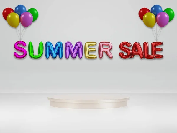Podium Wyświetlania Produktu Makieta Summer Sale Tekst Balon Renderowanie — Zdjęcie stockowe