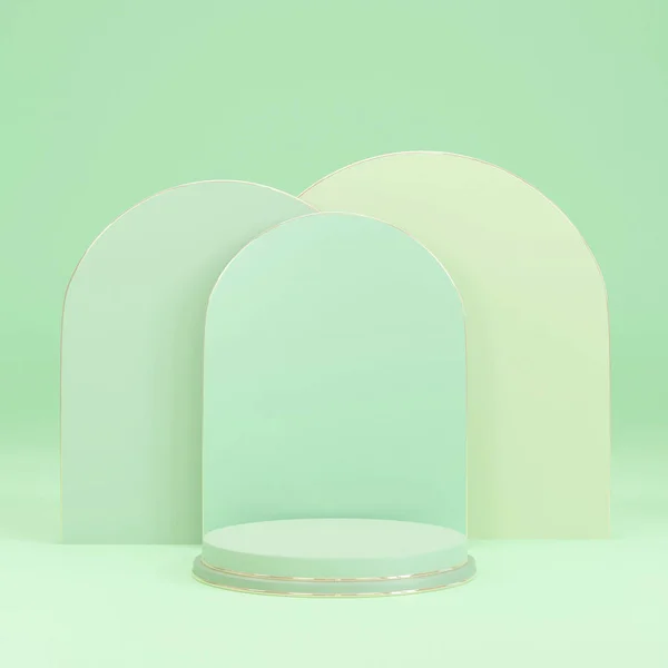 Hijau Silinder Alas Podium Dengan Bentuk Lengkungan Latar Belakang Abstrak — Stok Foto