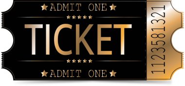 Gold luxury ticket whose text is printed in golden letters on a black background