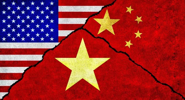 Usa China Vietnam Flag Together Wall Diplomatic Relations United States — Stock Photo, Image