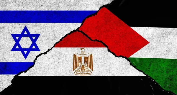 Palestina Egipto Israel Bandera Juntos Sobre Fondo Texturizado Relación Entre — Foto de Stock