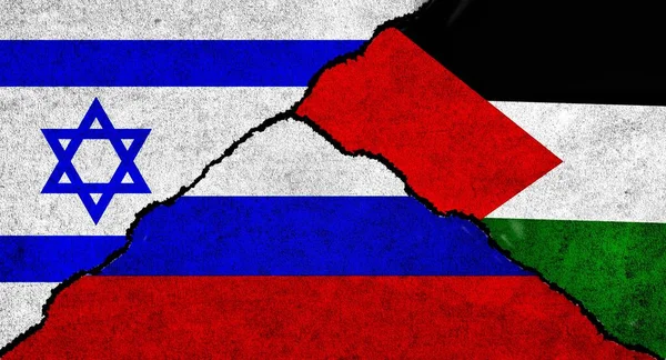 Palästina Russland Und Israel Flaggen Gemeinsam Auf Einem Strukturierten Hintergrund — Stockfoto
